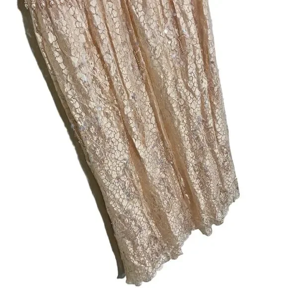 Vintage 1990s Rina di’Montella Silk Lace Overlay Beaded Dress Size 8 Nude Pink - Picture 12 of 16